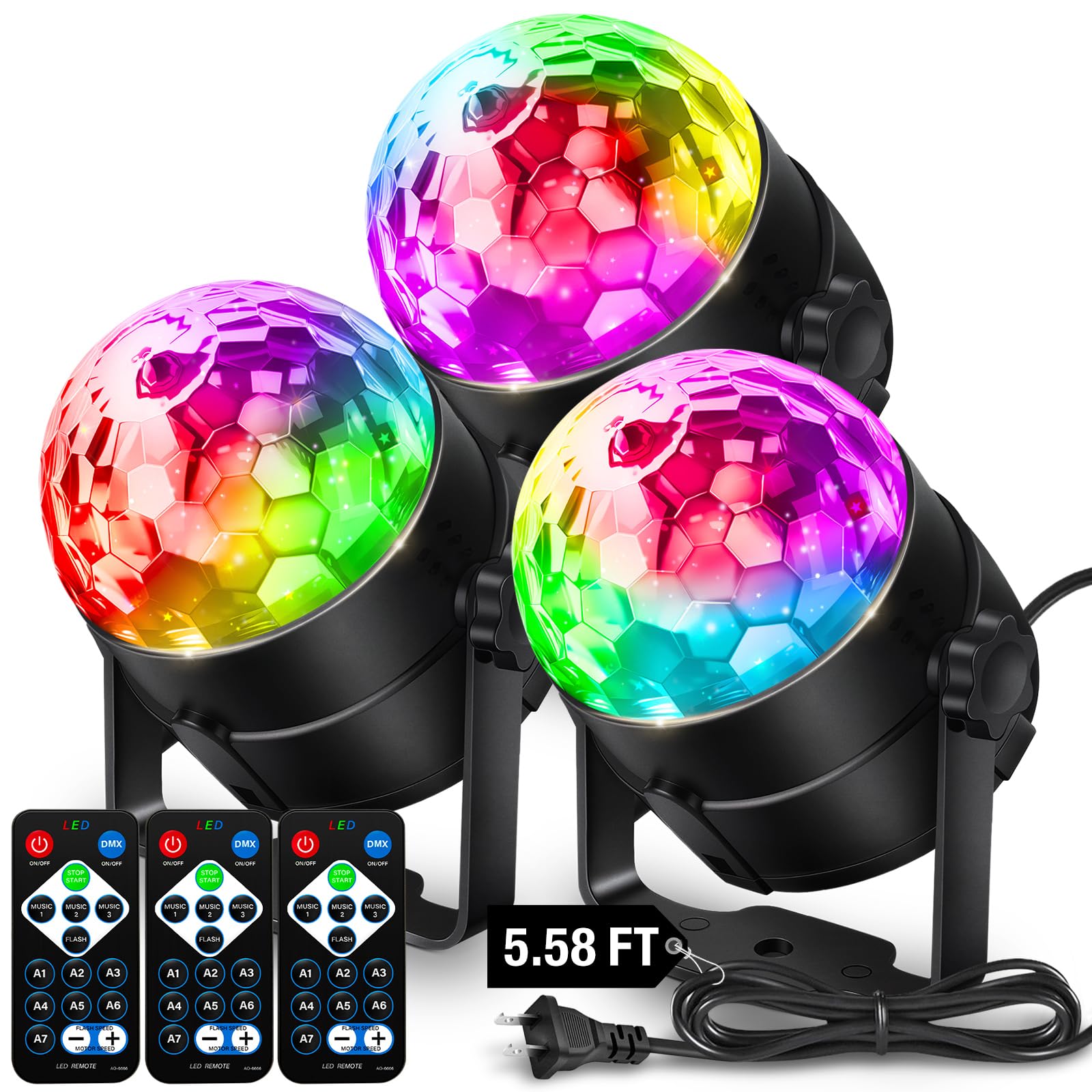 NEQUARE Disco Ball DJ Party Lights Sound Activated Remote Control Strobe Lamp 7 Modes Stage Light for New Years 2026 Room Dance Parties Karaoke Halloween Christmas Birthday Decorations 5.58Ft