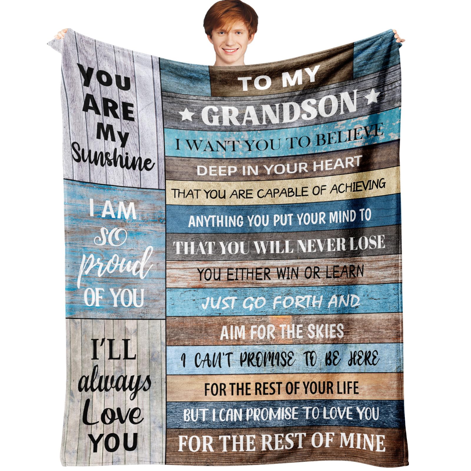 Gtouaz Blue-Grandson Grandson Gifts Valentine's Day Throw Blanket 60" X 50", Grandson Birthday/Graduation Gifts, Grandson Gifts From Grandma/Grandpa/Grandparents, Birthday Gifts For Grandson, To My Grandson Blanket Gift