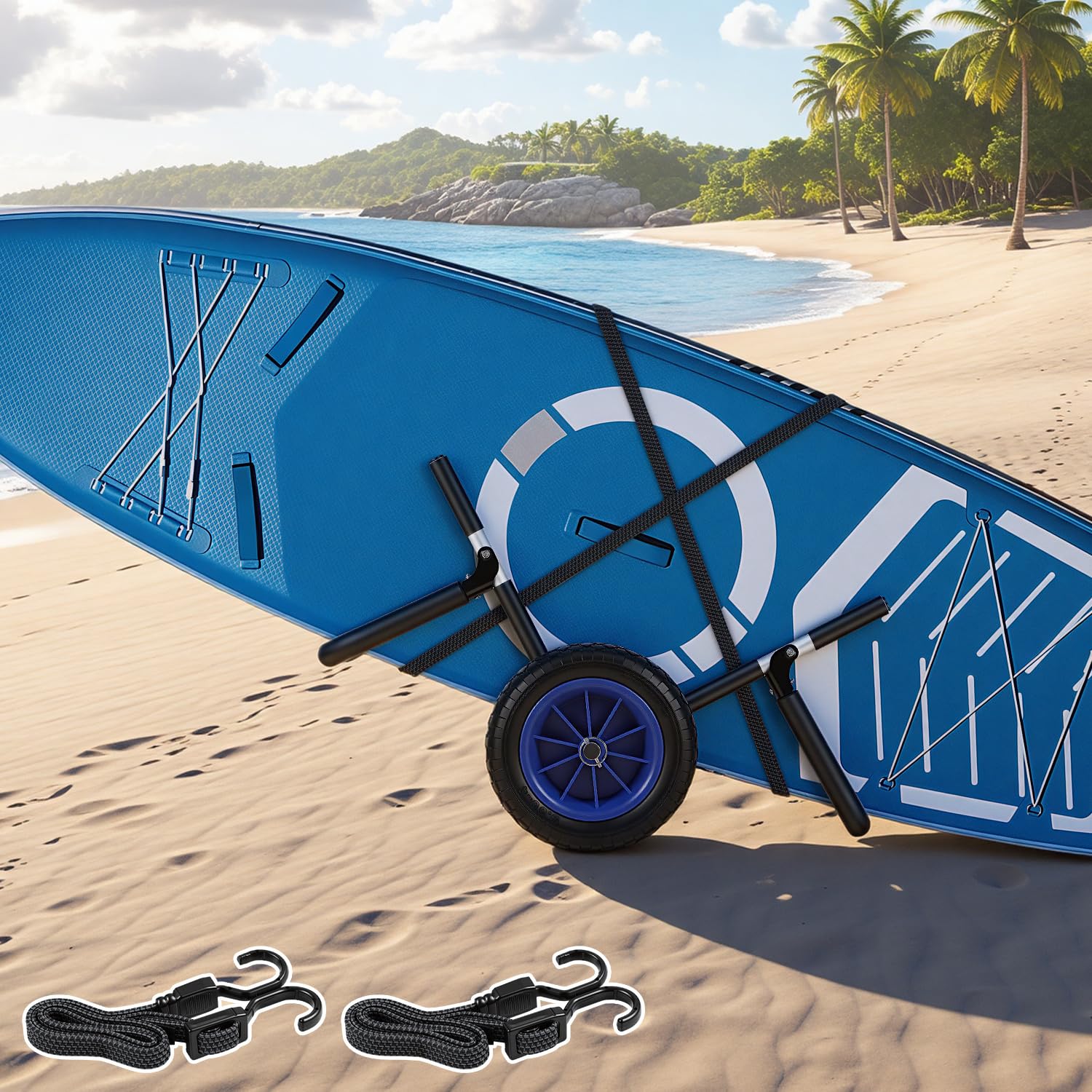 Daromigo Surfwagen Surfboard Transportwagen für SUP-Board, Aluminium Trolley 59x42x54cm inkl. 2 Gurte