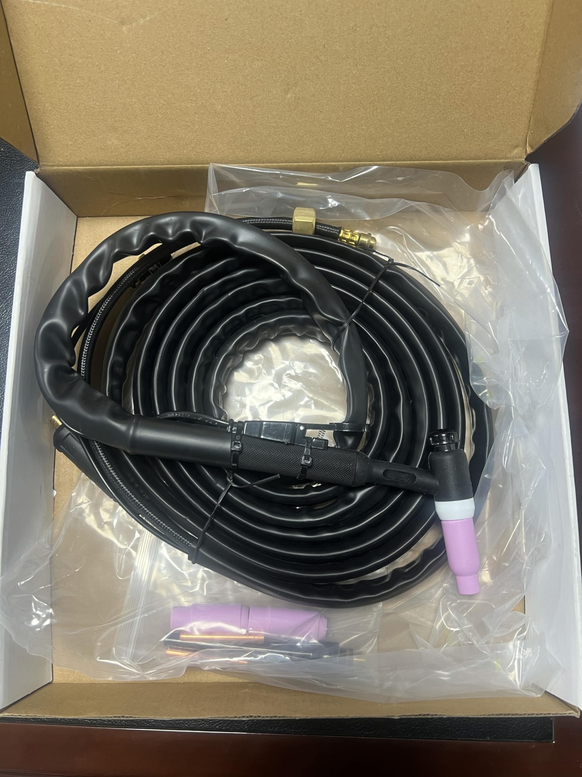Torcia per saldatura TIG WP17 SR17, bruciatore Tig, 4 metri, 150 Ampere, raffreddata ad aria, con attacco a macchina SK25 (9 mm), con filettatura di collegamento a gas M16 x 15 e 2 poli