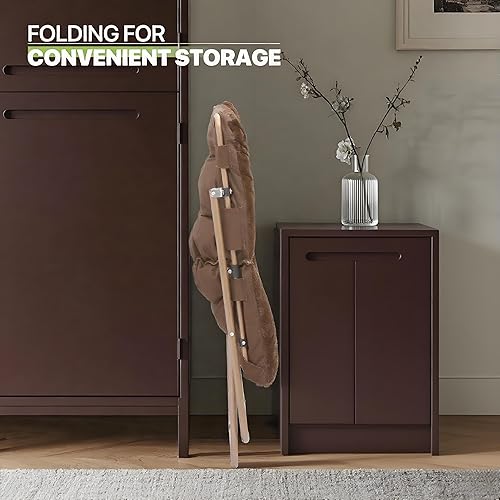 Miniatura 22 de Magshion Silla platillo plegable con otomana para adultos, cómodo asiento de lectura, asiento de piel sintética con marco de metal acolchado grueso