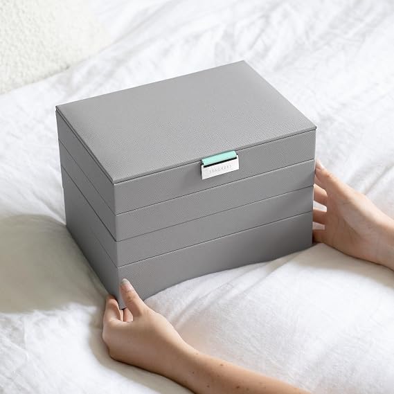 Stackers Dove Grey with Mint Green Classic Medium Jewellery Box, Set of 4