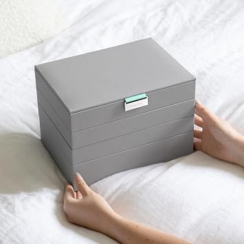 Stackers Dove Grey with Mint Green Classic Medium Jewellery Box, Set of 4