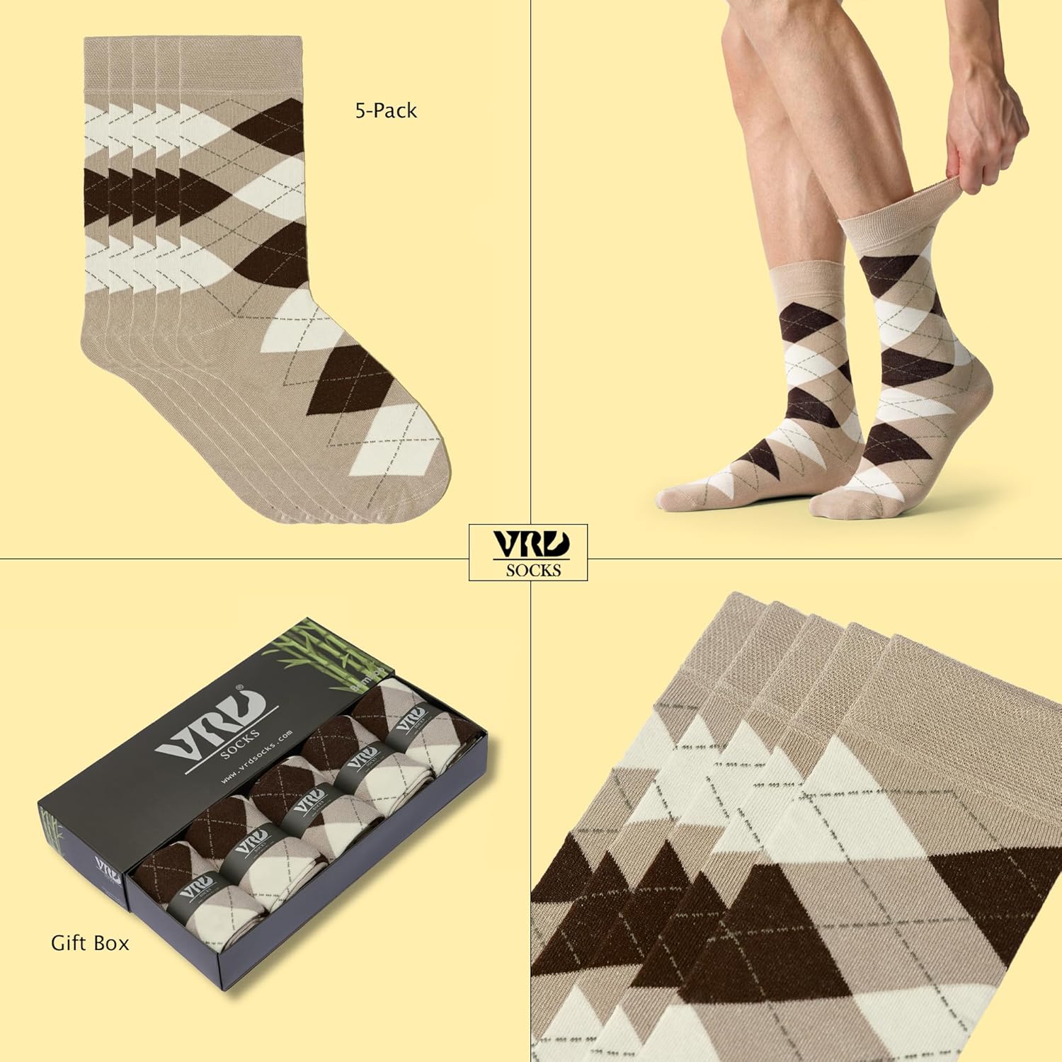 VRD Men’s Dress Socks Bamboo Rayon 5-Pack Crew Socks Fits Shoe Size 8-13 Gift Box - Image 2