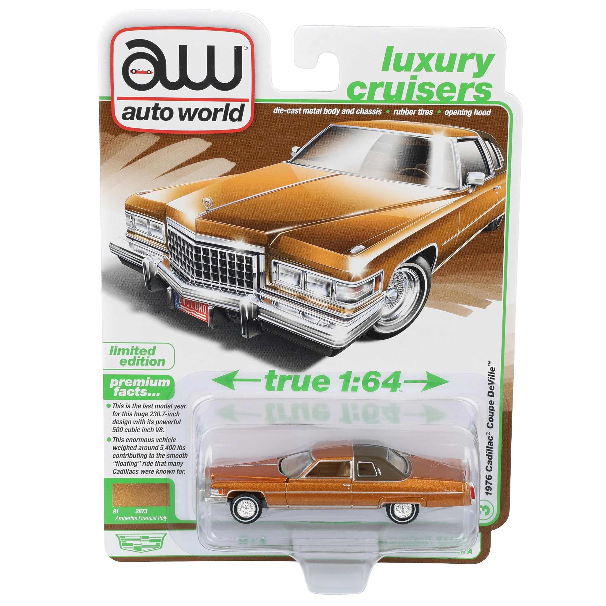1976 Cadillac Coupe de Ville (Amberlite Firemist Poly) 1:64 Diecast by Auto World (DUE APRIL 2026)