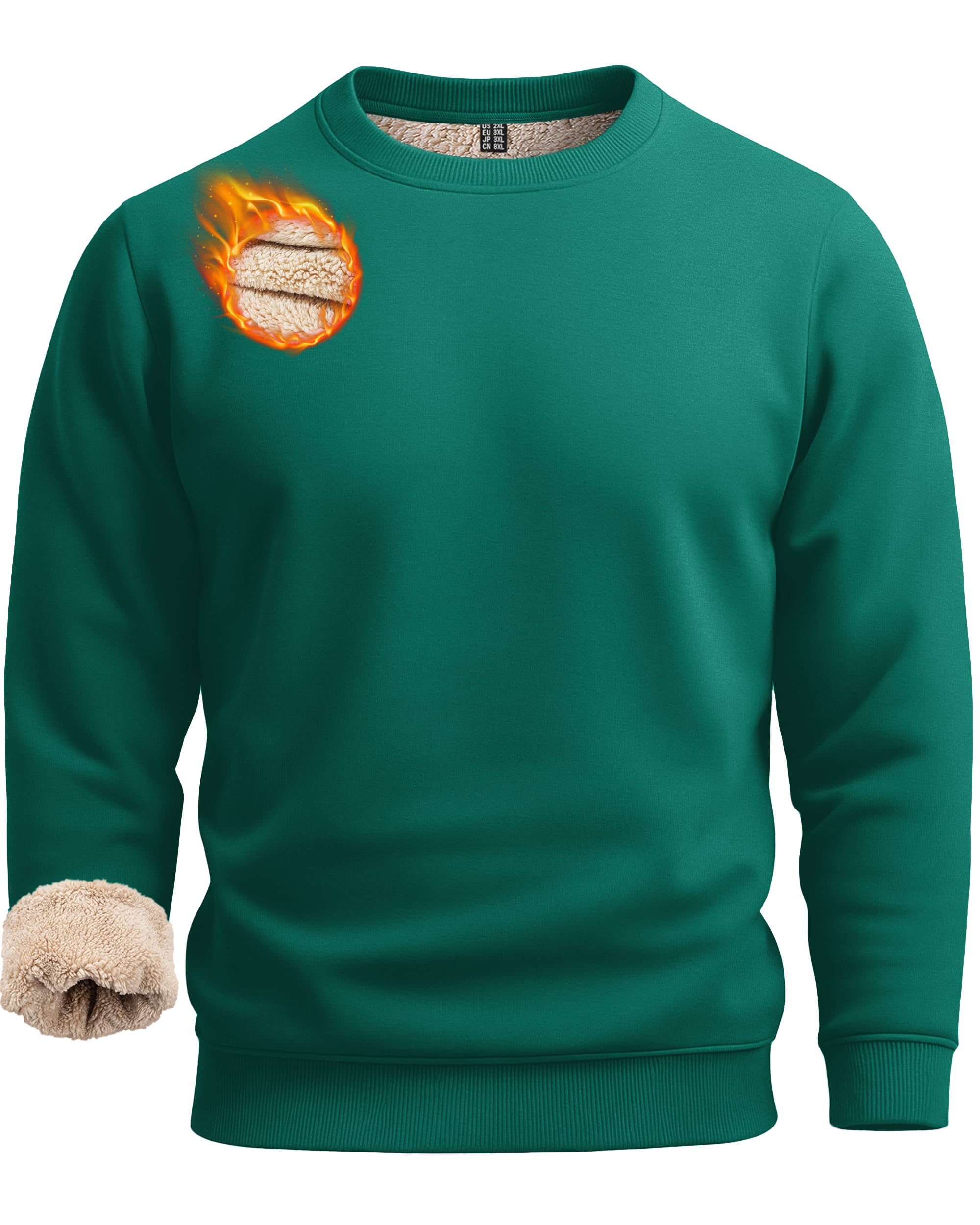 Boladeci Men's Sweatshirt Sherpa Lined Sweater Crew-Neck Fleece Pullover Winter Heavyweight Thick Cotton Long Sleeve Shirts