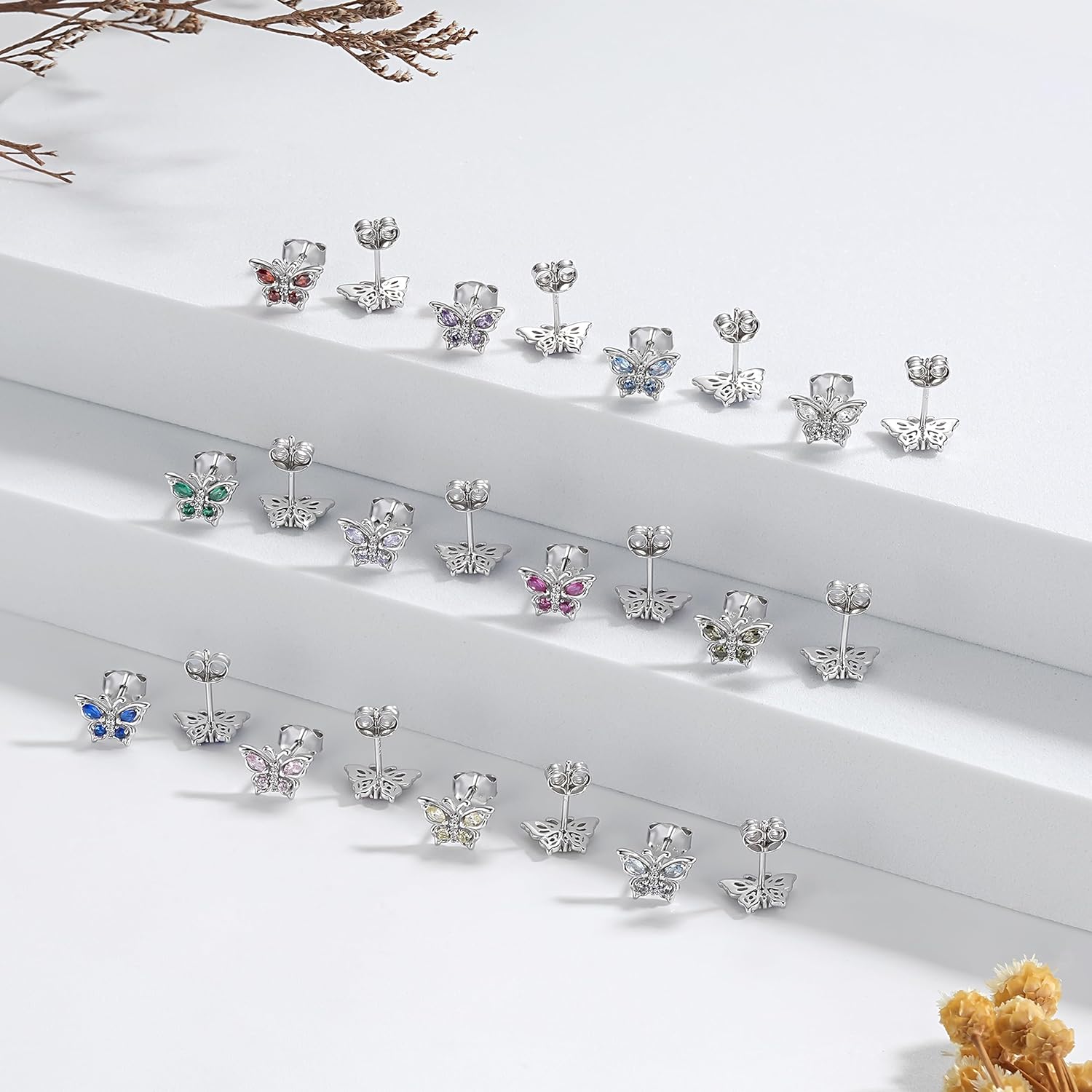 925 Sterling Silver Butterfly Earrings with Birthstone: Butterfly Stud Earrings Dainty Birthstones Studs Screw Back for Teens Loved Ones Birthday Mother's Day Christmas Jewelry Gifts - Image 4