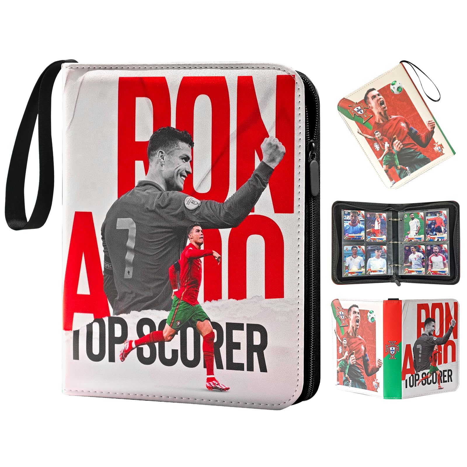 Oirigaga Football Card Scrapbook, 4 Pockets, Football Trading Card Album with Zip Carry Handle, 50 Pages for 400 Cards, 3-Ring Card Folder, Waterproof PU Leather Portfolio Folder โ image 1