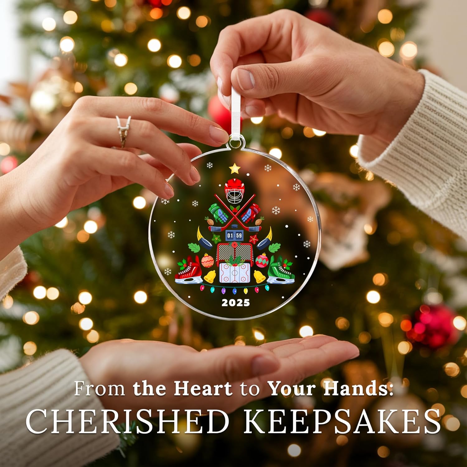 HEXMOZ Hockey Christmas Ornaments 2025 - Ice Hockey Gifts for Boys, Men - Sports Themed Gift Ideas for Players, Lovers, Coaches, Fans - Holiday Tree Decorations, Acrylic Xmas Ornaments