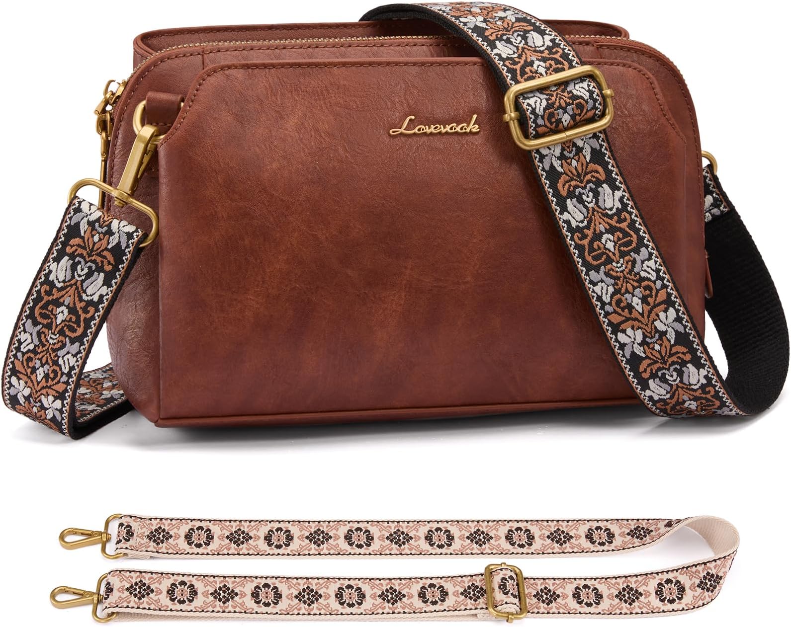 Crossbody Bags for Women with 2Pcs Adjustable Strap, Leather Small Purses with RFID Blocking Slots, Shoulder Handbag