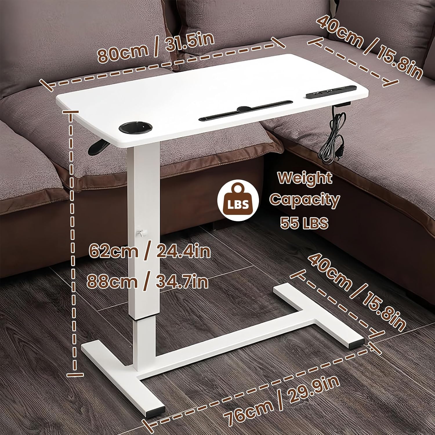 Overbed Table with Wheels, Mobile Standing Table Rolling Laptop Table, Adjustable Height Hospital Bed Table with Cup Holder, USB Port and PAD Slot