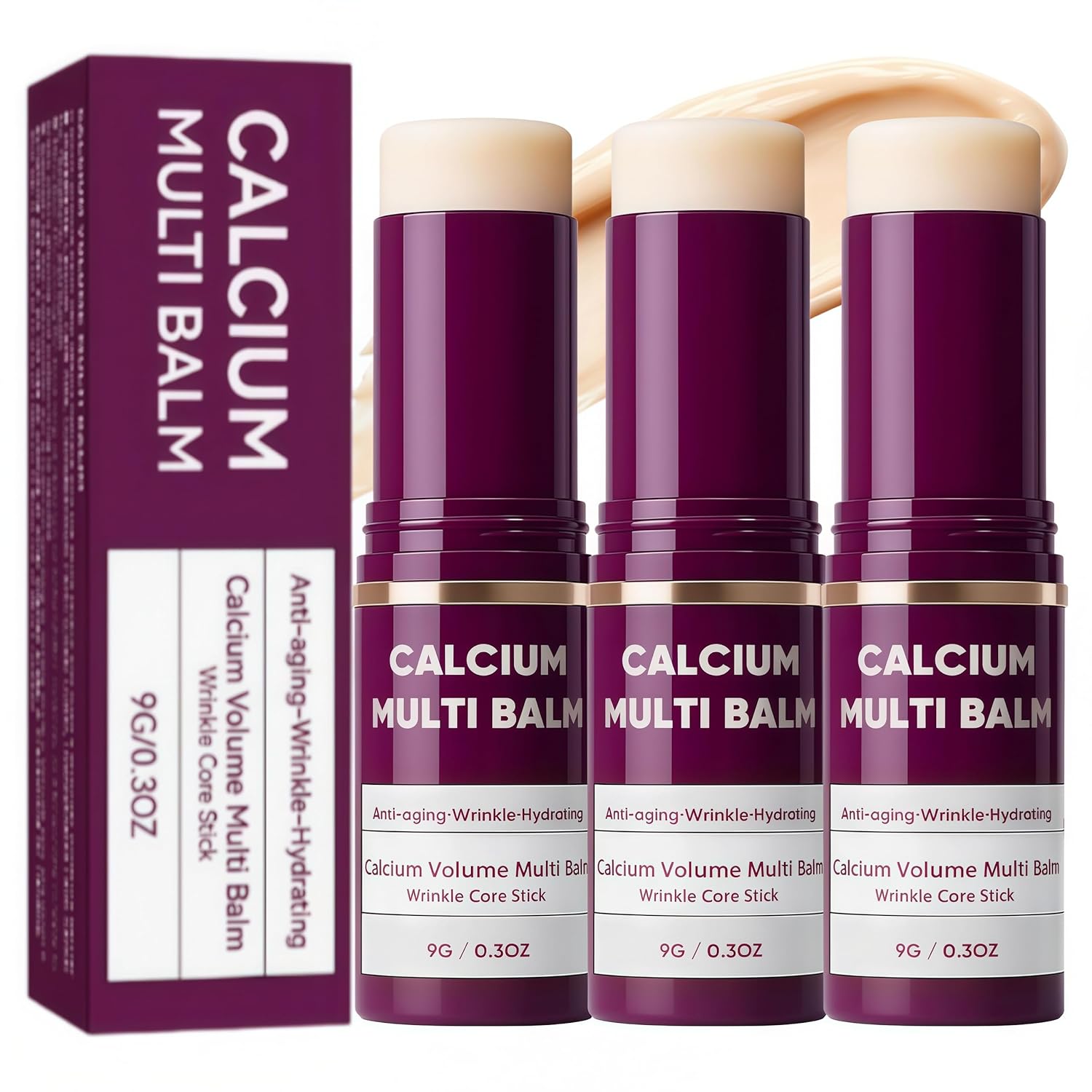 Calcium Multi Balm Stick, Calcium Volume Multi Balm,Collagen & Elastin Wrinkle Stick, Hydrating Balm, Eye & Neck Balm, Makeup Base & Face Moisture Balm, Firming Skin Care (3 PCS)