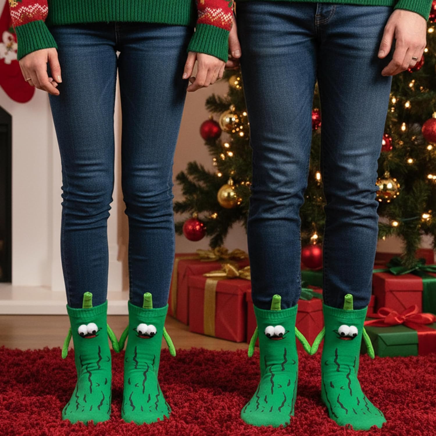 R HORSE 2 Pairs Christmas Holding Hands Socks, Christmas Funny Silly Magnetic Women Men Couple Socks, Cute Novelty Xmas Birthday Anniversaries Gifts for Couple Friends Teens - Image 3