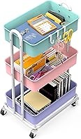 Vista 3 de Simple Houseware - Carrito de metal resistente de 3 niveles con ruedas, multicolor