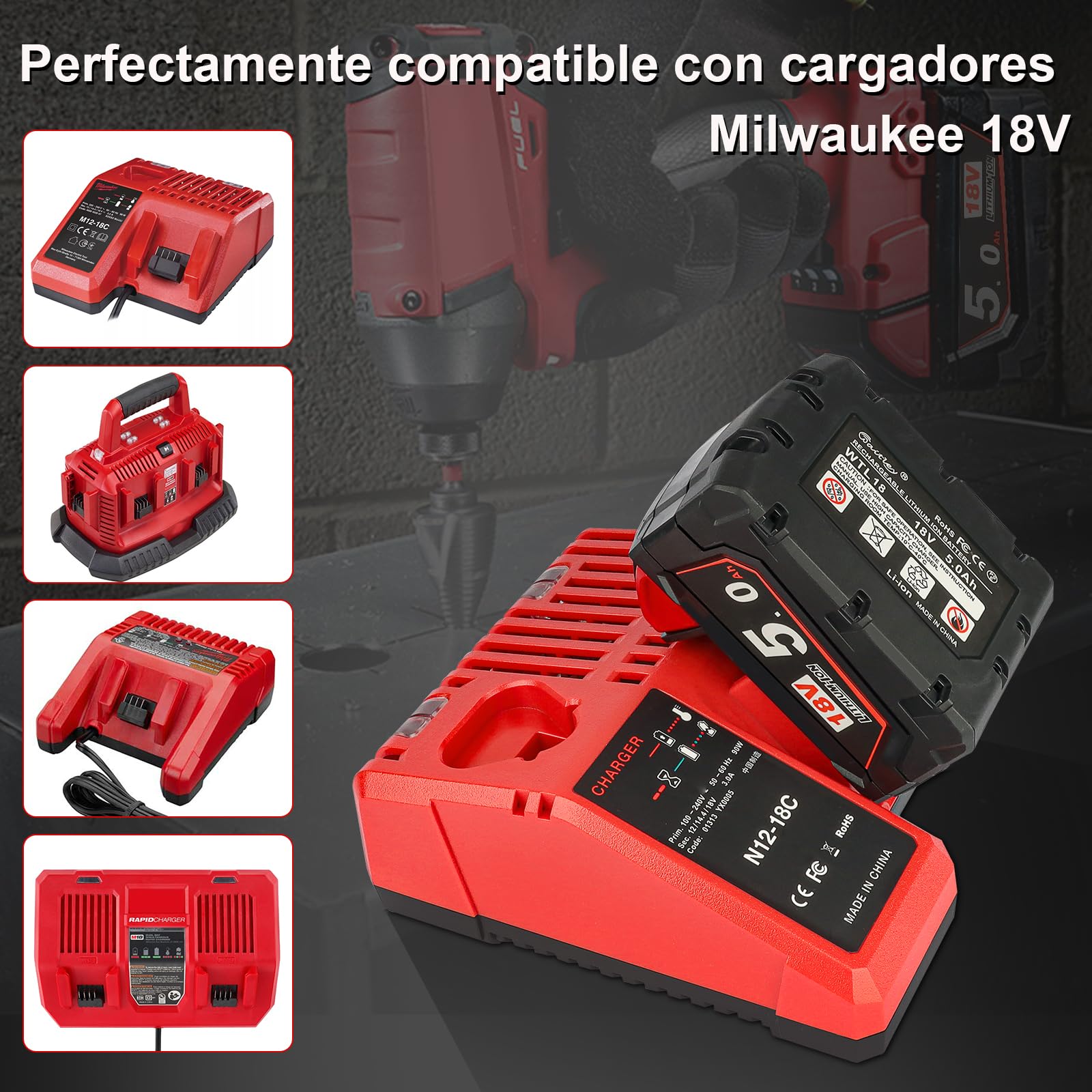 2X Waitley 18V 5000mAh Batería para Milwaukee M18 48-11-1840 48-11-1828 48-11-1820 48-11-1815 48-11-1850