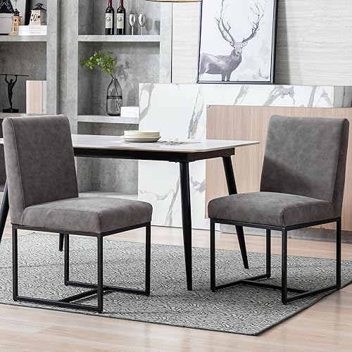 Vista 22 de Juego de 6 sillas de comedor modernas con fundas de asiento extraíbles, sillas tapizadas de lino para cocina y comedor con marco de metal negro