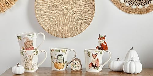 Miniatura 4 de Bico Woodland Critters - Juego de 4 tazas de cerámica, para café, té, bebidas, microondas y lavavajillas