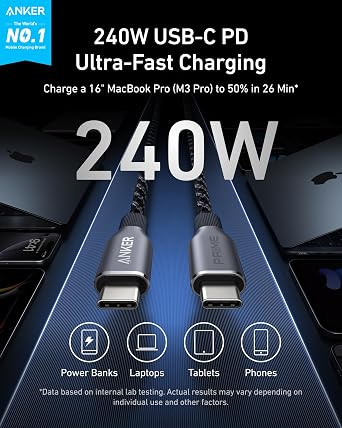 Anker Prime USB C to USB C Cable, 240W 1 ft & Anker 250W Ultra-Fast 6-Port GaN Charging Station