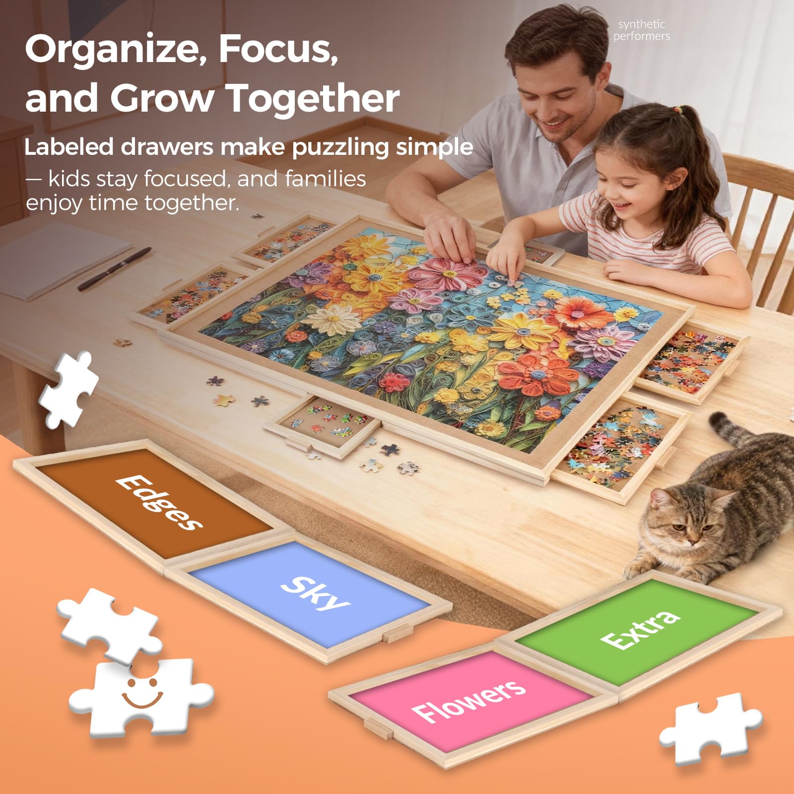 ALL4JIG 2000 sztuk obrotowa tablica do puzzli z 6 szufladami i osłoną, przenośny drewniany stół do puzzli dla dorosłych, leniwa Susan spinningowe tablice puzzli, prezent urodzinowy dla mamy