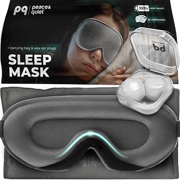 Peace&Quiet | PQ Sleep Mask for Side Sleepers - 3D Contoured Light Blocking Sleeping Mask for Women and Men, Lightweight & Soft Eye Shade Cover for Deep Rest, Premium Quality Grey