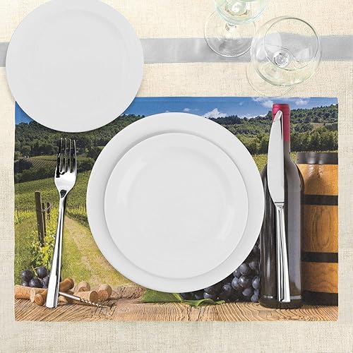 Miniatura 3 de Ambesonne Winery Place Mats - Juego de 4, botellas de vino tinto con uvas en tabla de madera, paisaje de terraza italiana, manteles individuales de