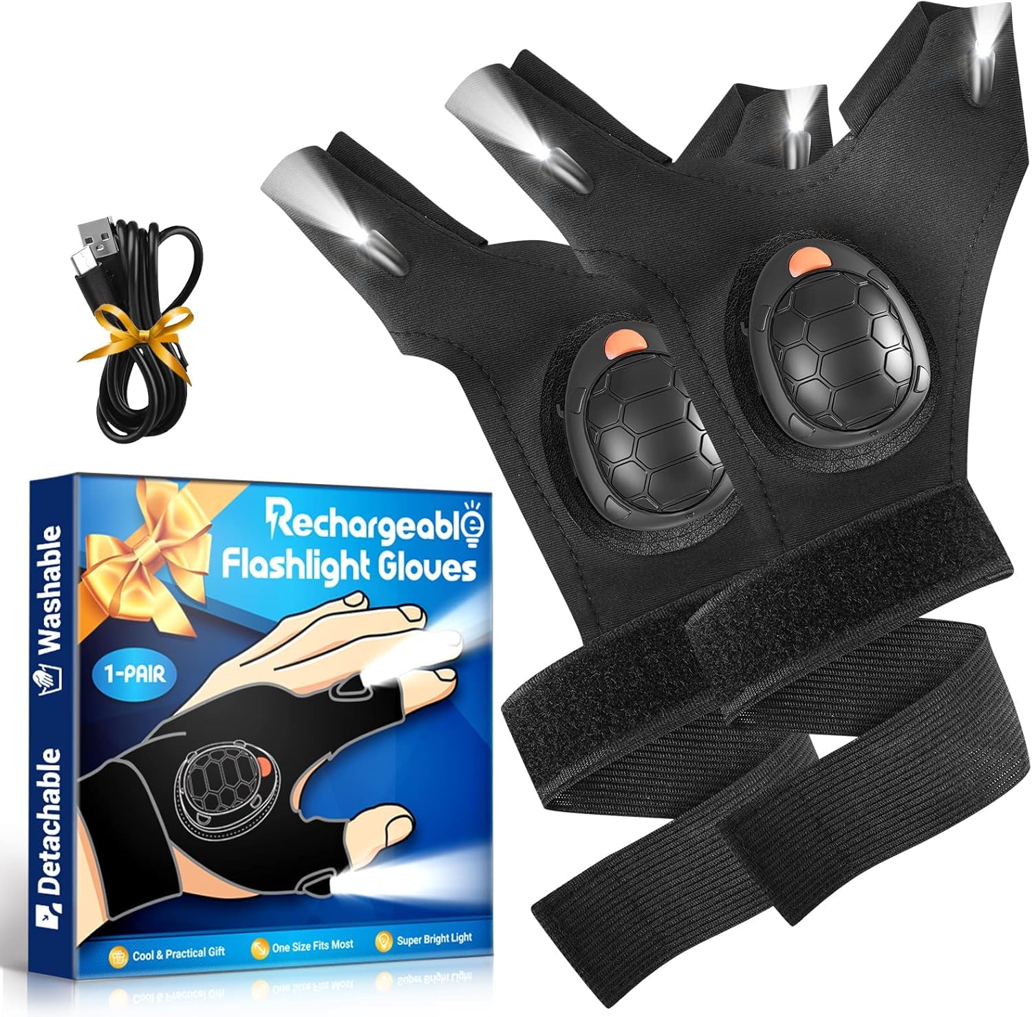 PARIGO Stocking Stuffers LED Gloves with Waterproof Lights - Rechargeable Handsfree Finger Light Gifts for Men Women Cool Tools Gadgets Glove for Camping Fishing Unique Christmas Birthday Gift Ideas