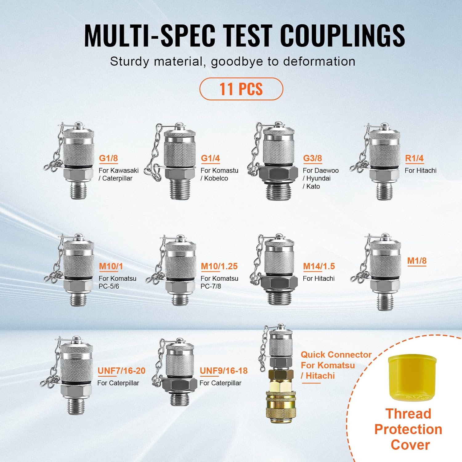 Hydraulic Pressure Test Kit, 250/400/600bar, 3 Gauges 11 Test Couplings 3 Test Hoses, Excavator Hydraulic Test Gauge Set with Portable Carrying Case for Excavator Tractors Construction Machinery