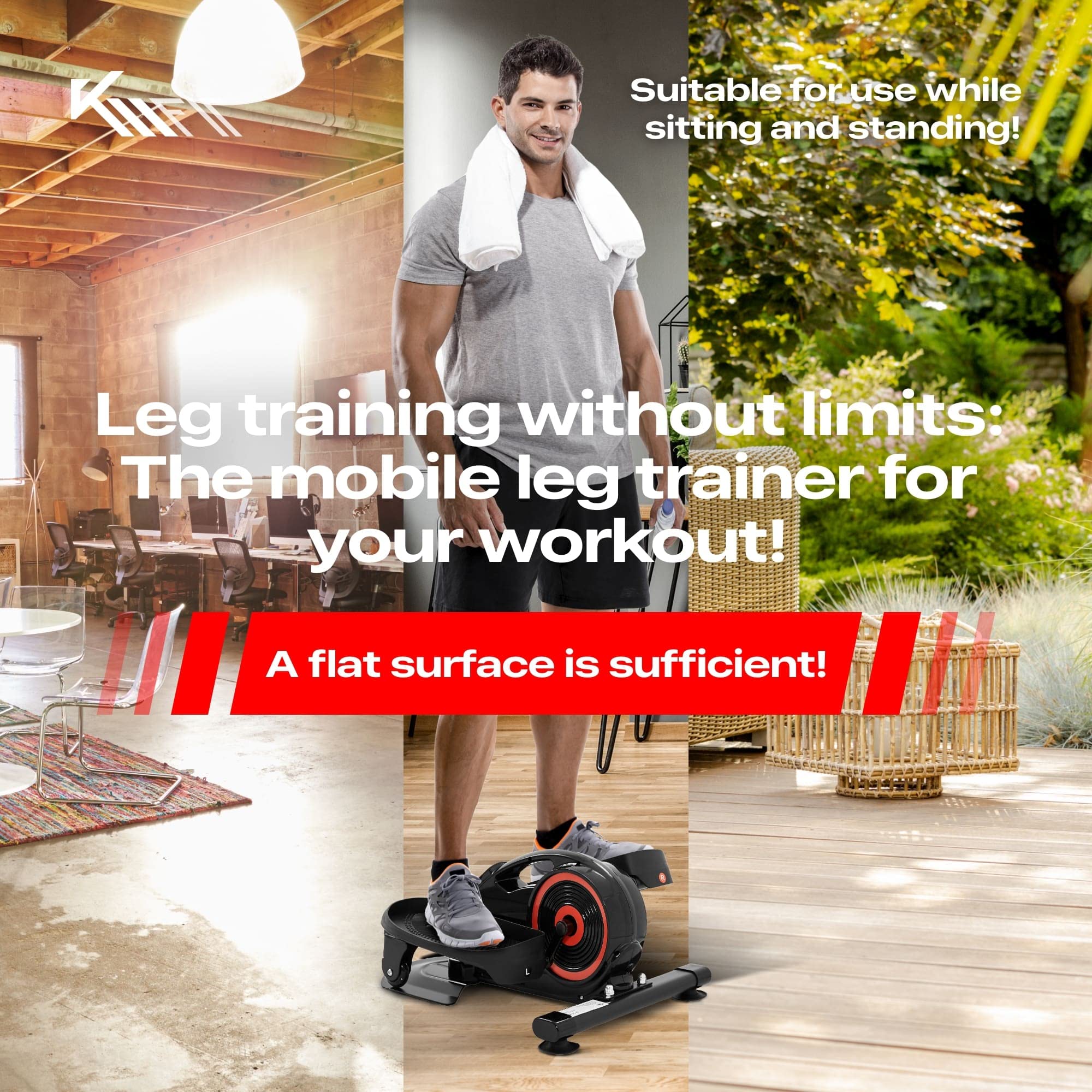 KM FitTrenażer nóg z wyświetlaczem LCD i aplikacją | Rower treningowy | Mini trenażer eliptyczny | Crosstrainer do domu i biura | Płynna regulacja oporu magnetycznego | Do 100 kg | System SilentBelt