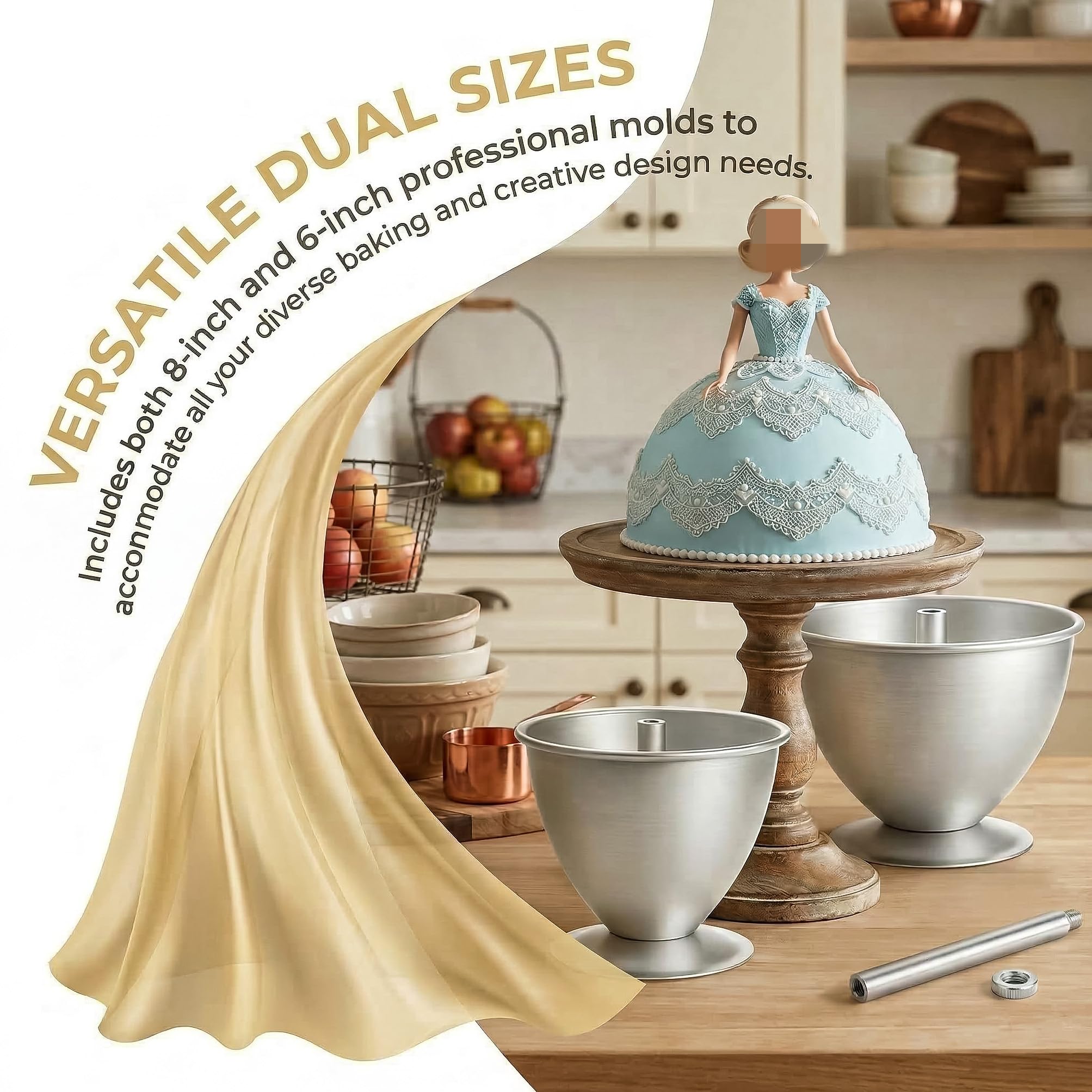Cedilis 2 Stück Puppenkuchenform, 20,3 cm und 15,2 cm, Prinzessinnenrock-Kuchenform, antihaftbeschichtet, leicht zu reinigen