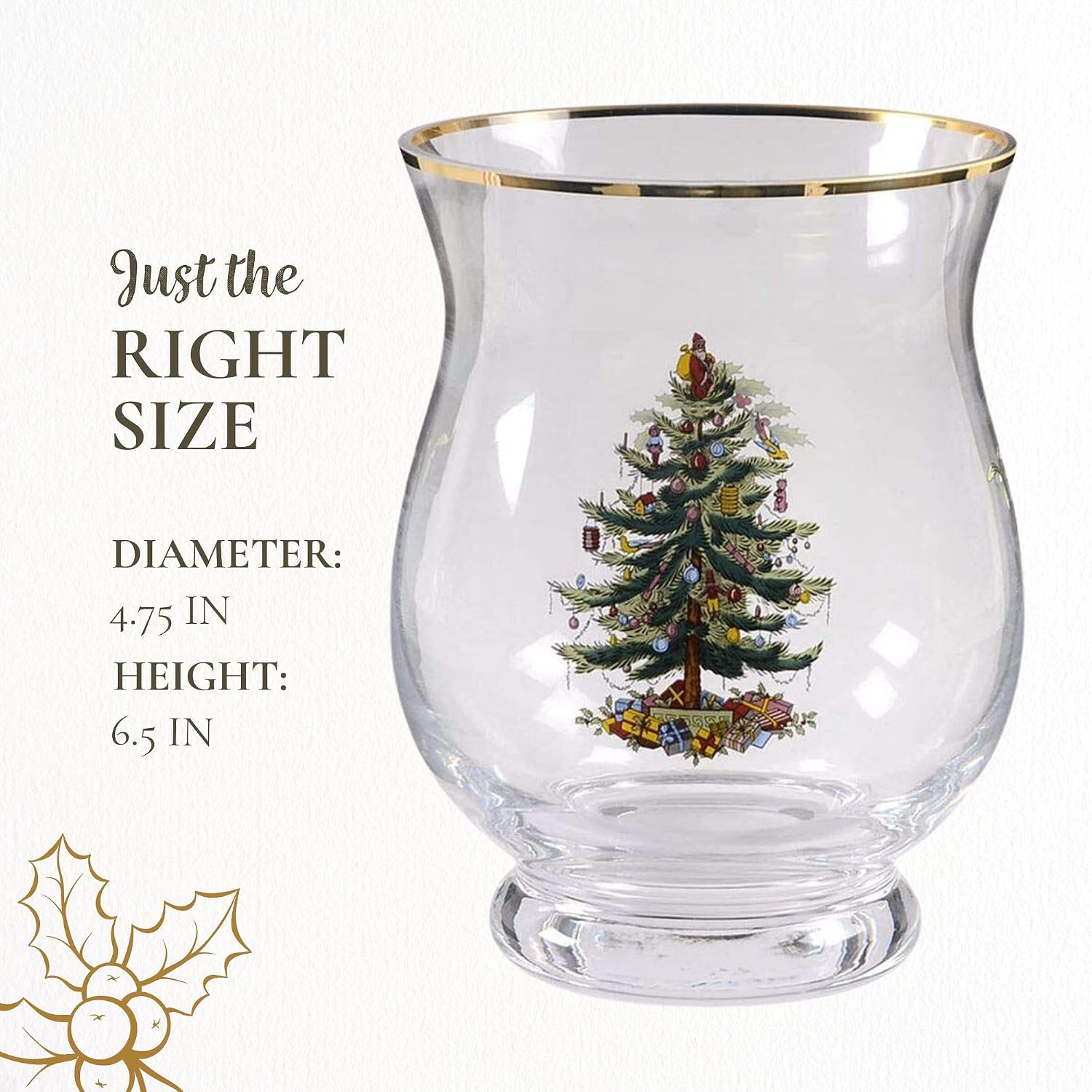 Spode Christmas Tree Hurricane Pillar Candle Holder - Holiday Centerpiece