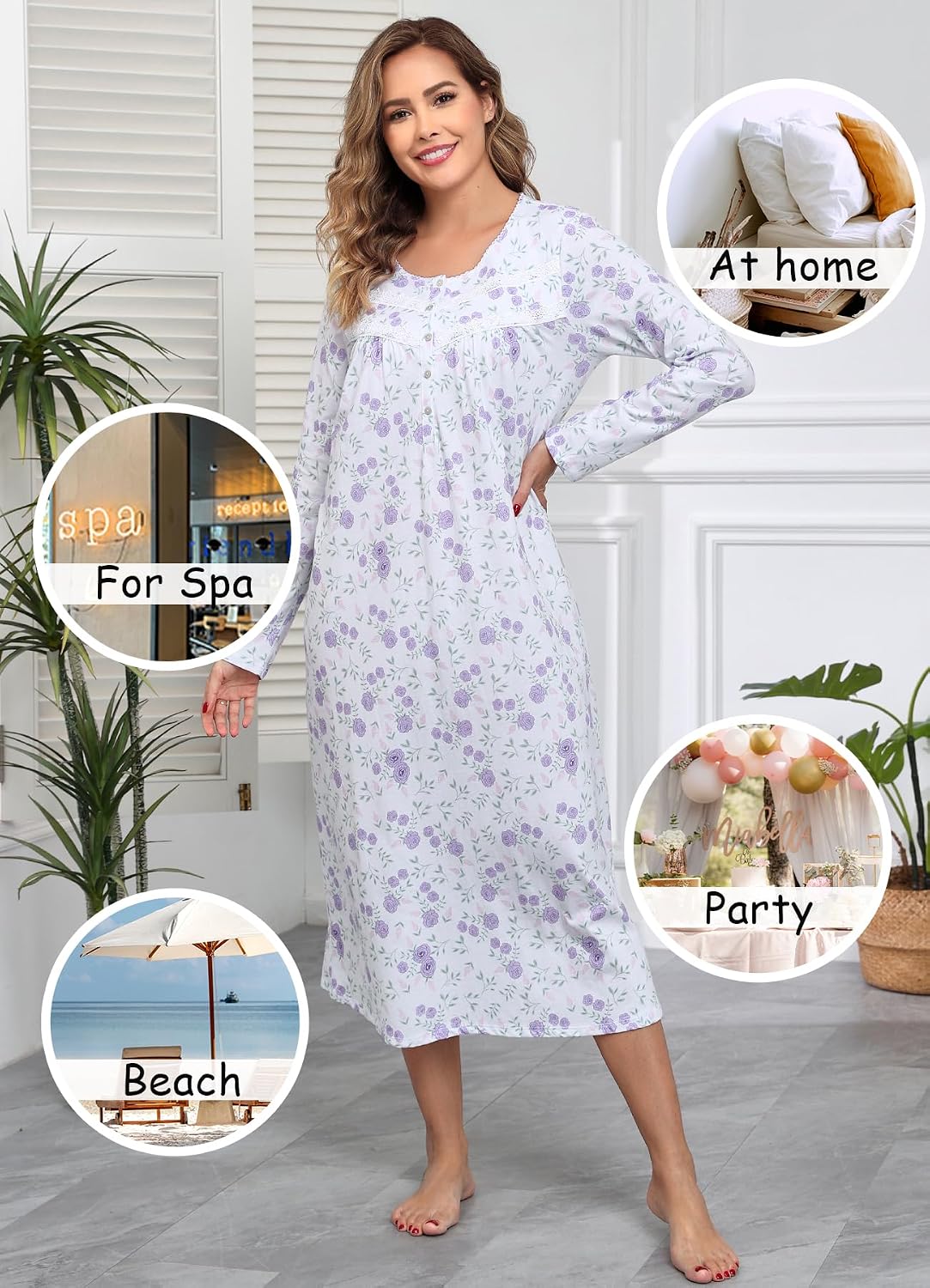 IZZY + TOBY Long Sleeve Cotton Nightgowns for Women Soft Ladies Cotton Nightgown Long Sleep Dress Nightdress Nighties
