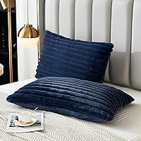 Vista 1 de Uhamho Juego de 2 fundas de almohada para cama King de piel sintética de conejo a rayas y parte trasera de terciopelo, fundas de almohada lumbares