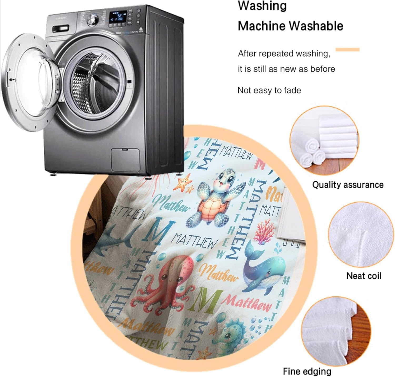 Thuswarm Personalized Baby Blanket for Girls Boys Kids Turtle Sea Animals Custom Baby Blanket with Name Throw Birthday Gift for Toddlers Infants Shower Newborns Nursery Stroller Crib Bed Decor