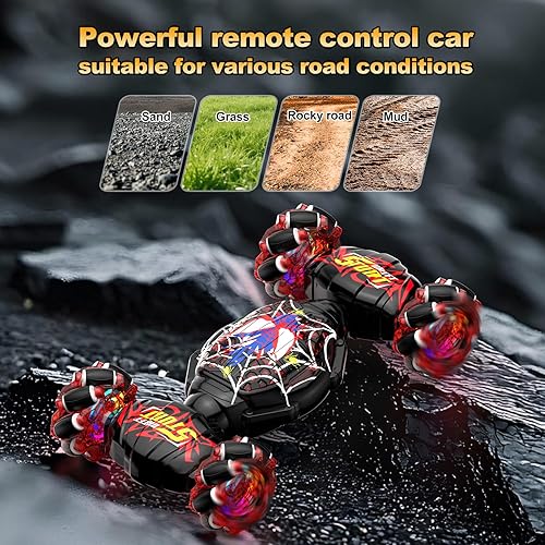 Miniatura 4 de Nikuku Auto de acrobacias RC con detección de gestos, auto de control remoto controlado a mano 4WD con rotación de 360, juguete de deriva de 2.4 GHz