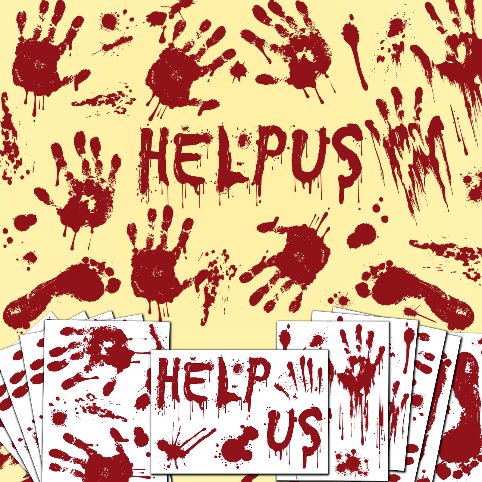 Halloween Window Clings Decorations, Bloody Handprint and Footprint Stickers, Scary Halloween Party Decor for Windows and Cars, Indoor/Outdoor Use - 12 Sheets
