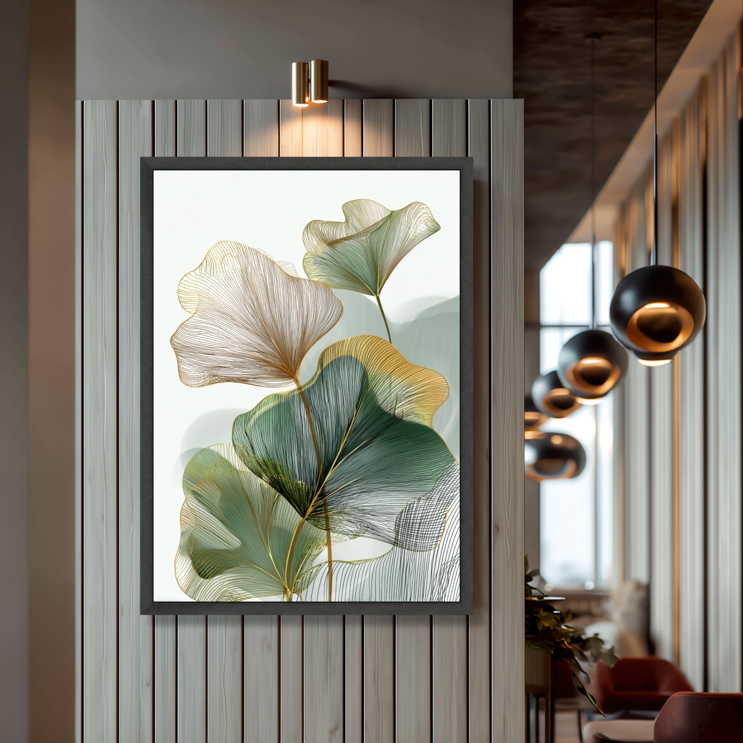TONGYINLI Green Gold Ginkgo Leaf Canvas Wall Art | Green Leaf Posters Print, Abstract Botanical Painting Bedroom Decor Artwork(50x70cm/Frameless)