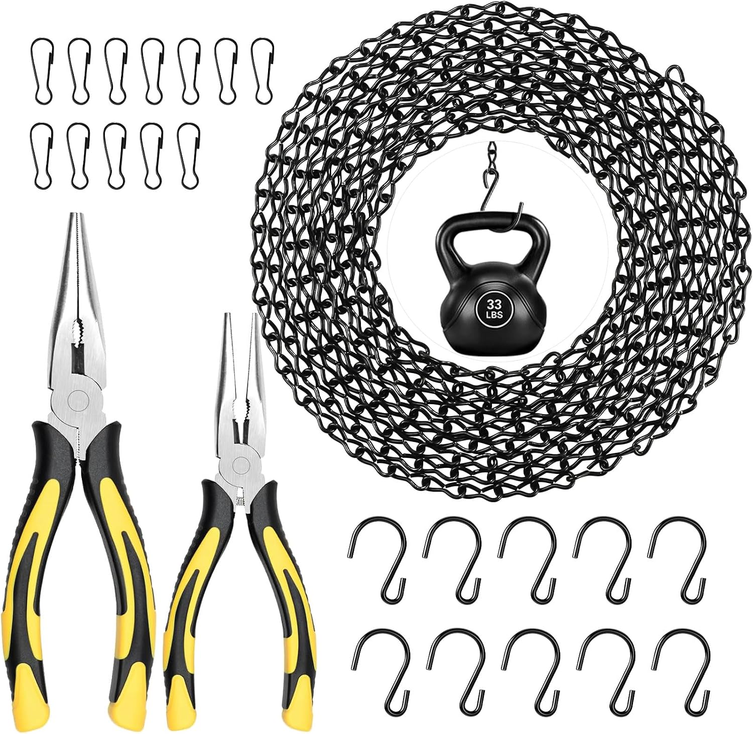Premium Long Needle Nose Pliers and 180”Heavy Duty Metal Hanging Chains