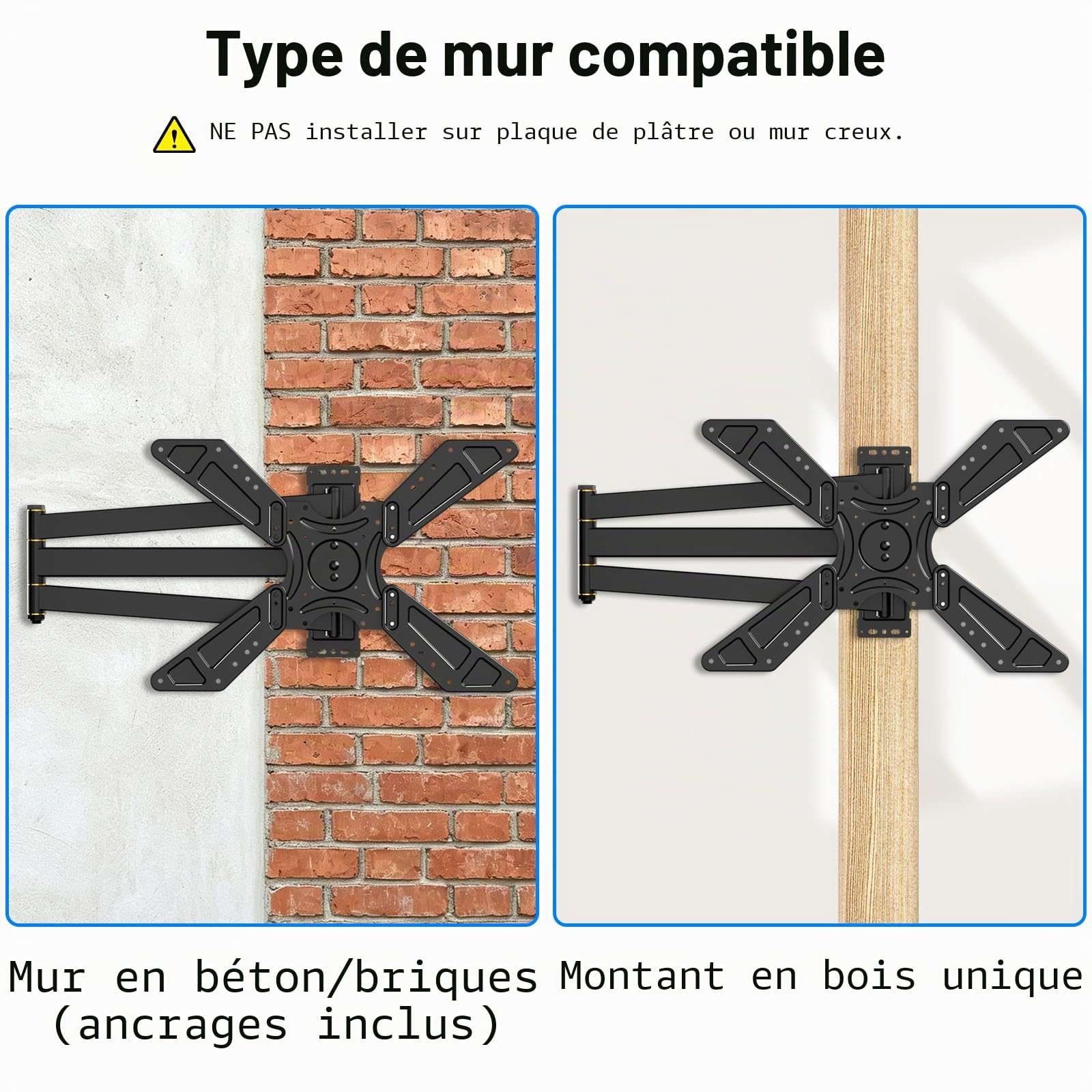 FORGING MOUNT Support TV Mural 32-75'', Support Télévision Rotation 90° | Fixation Murale TV à Longue Portée 838 mm, Mouvement Complet, Orientable et Inclinable, Charge Max. 50kg, Max VESA 600x400mm