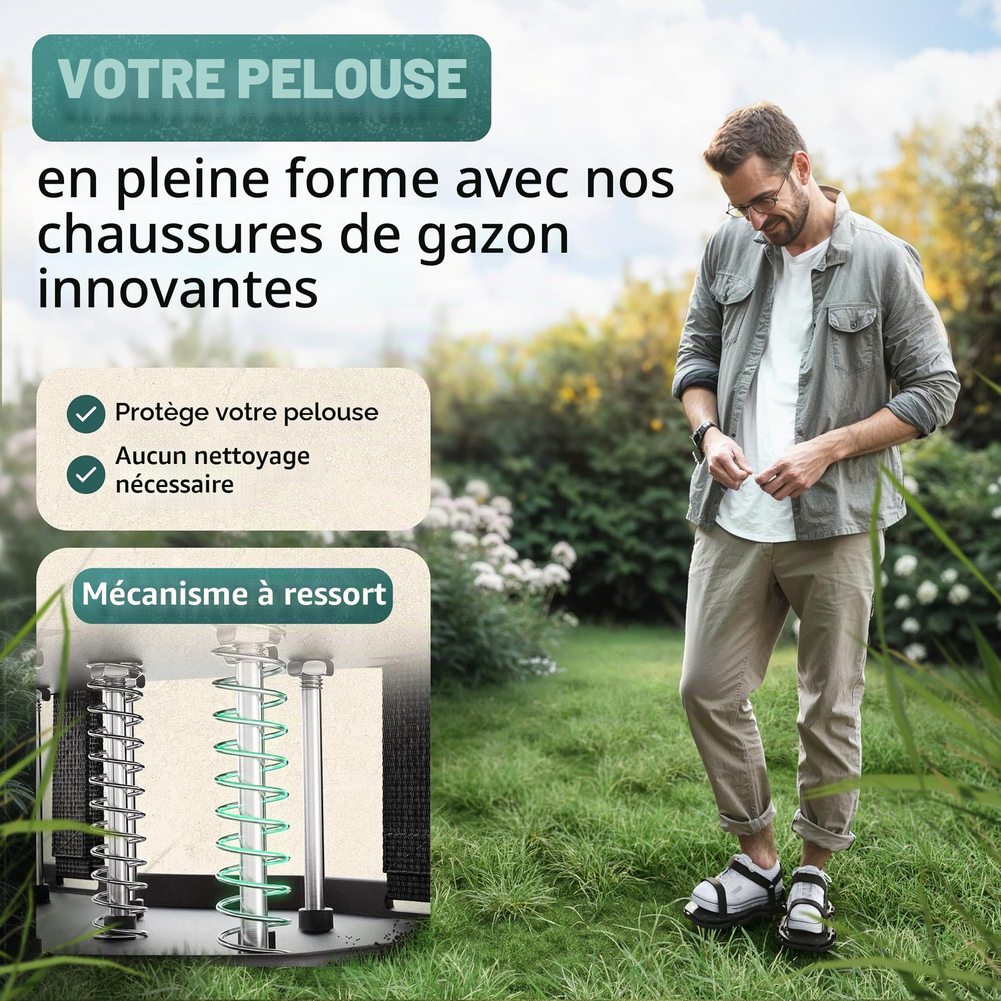 Chaussures à ongles Pro | Chaussures aératrices de pelouse + chaussures à chape | Aérateur de pelouse et aérateur pour aérer la pelouse | Chaussures de gazon de qualité supérieure pour
