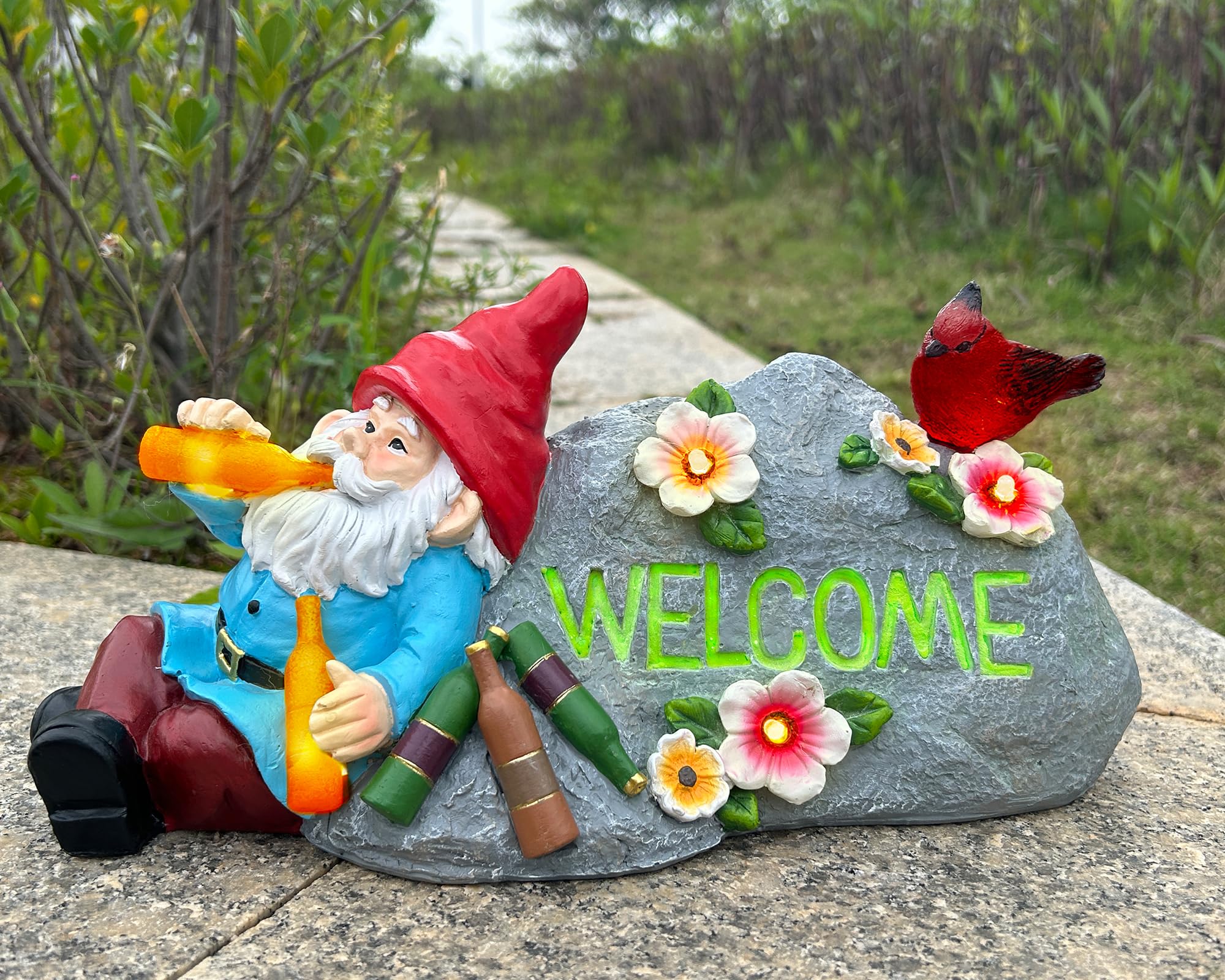 Estatua de gnomo borracho con bienvenida, estatua de resina de 11.8 pulgadas para el día del padre, Navidad, Acción de Gracias, regalos de limpieza de casa, decoraciones de gnomo para patio