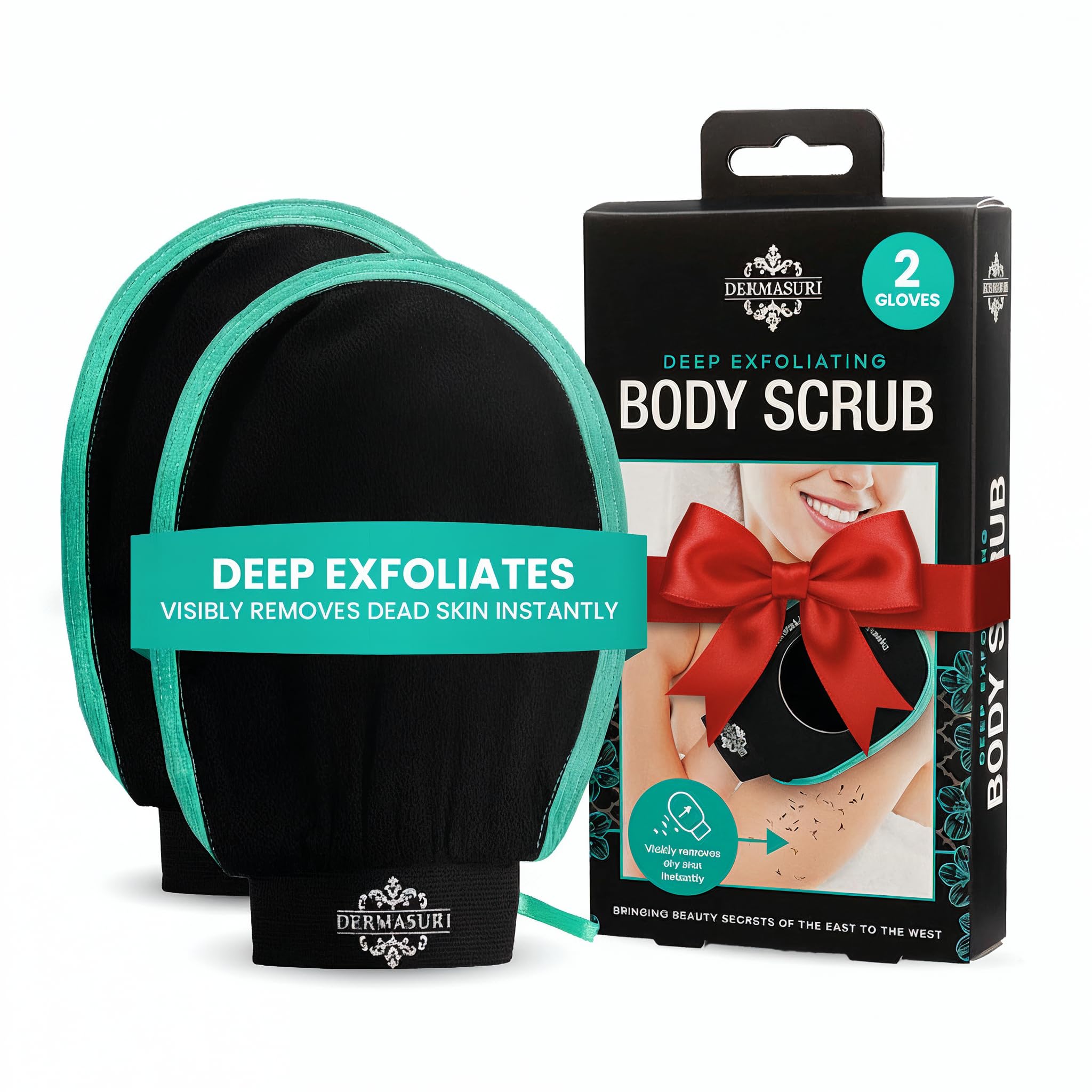 Dermasuri Deep Exfoliating Mitt Body Scrub for Soft Skin - Exfoliating Glove & Skin Cleanser - Part of the Best Skincare Kit for Women & Men - Cleanse Dead or Dry Skin - Exfoliator Tool (Pack of 2)