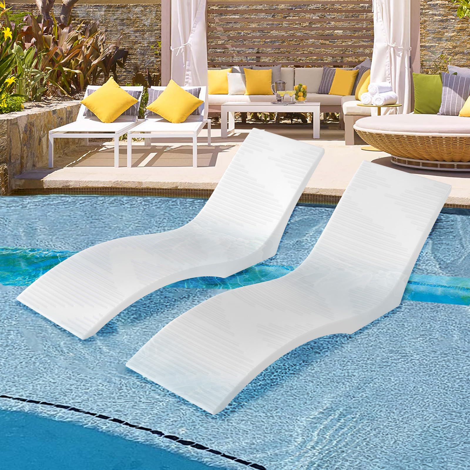 VEVOR Bain de Soleil, Lot de 2, Chaise Longue pour Profondeurs d'eau jusqu'à 12,7 cm, transat fixées dans Les piscines et flottantes sur l'eau, pour Bronzage au Bord de la Piscine et sur la terrasse