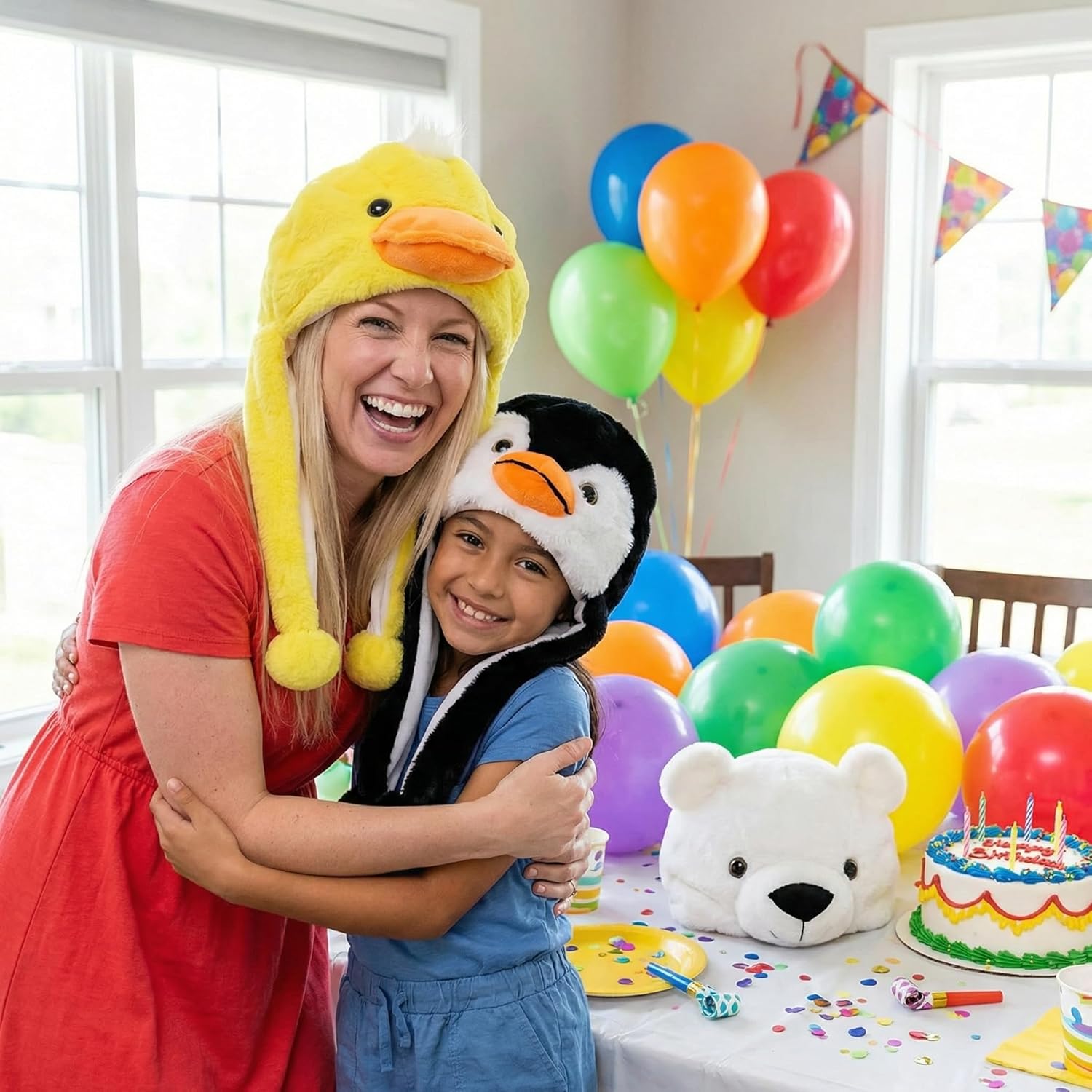 Plush Animal Hat for Halloween Christmas,Cozy Funny Hats Novelty Party Cap for Girls - One Size - Image 5