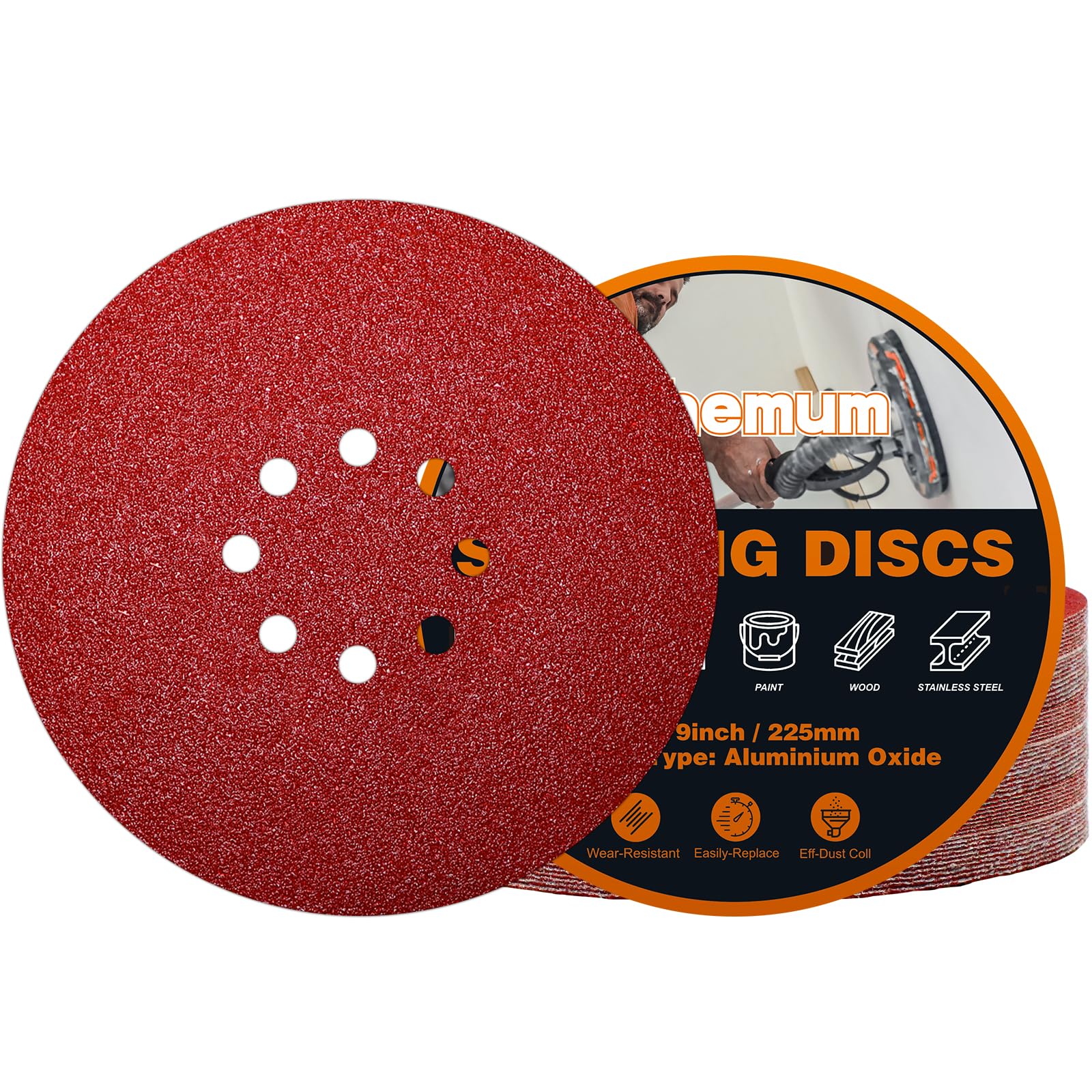 pihemum 30 PCS 225mm Sanding Discs 40 Grit 8 Hole Hook and Loop Drywall Sandpaper for Drywall Sander