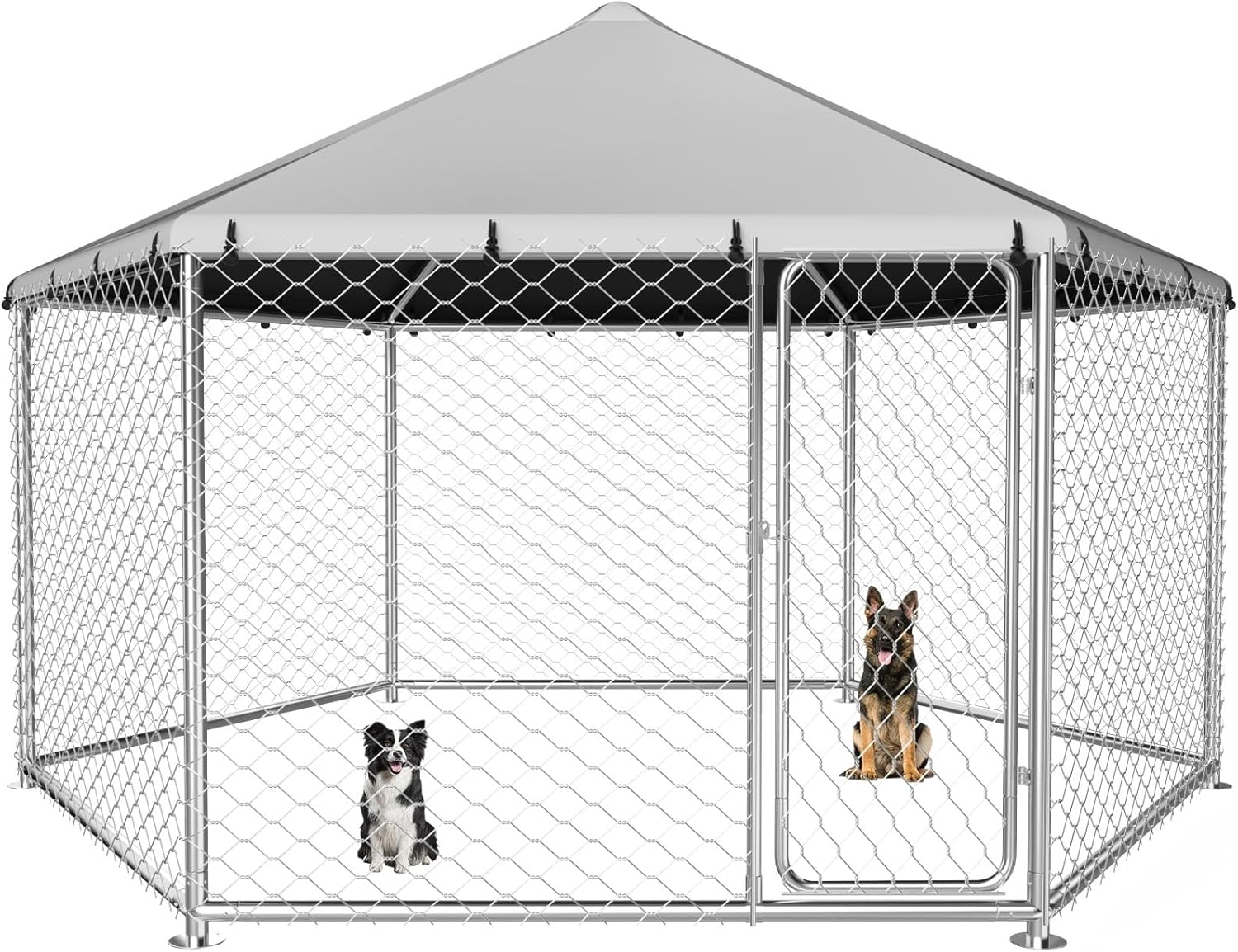 12.5'x12.5' Large Outdoor Dog Kennel for Outside with Heavy-Duty Steel Frame, Waterproof UV-Resistant Cover, Secure Lock, and Sturdy Enclosure Fence