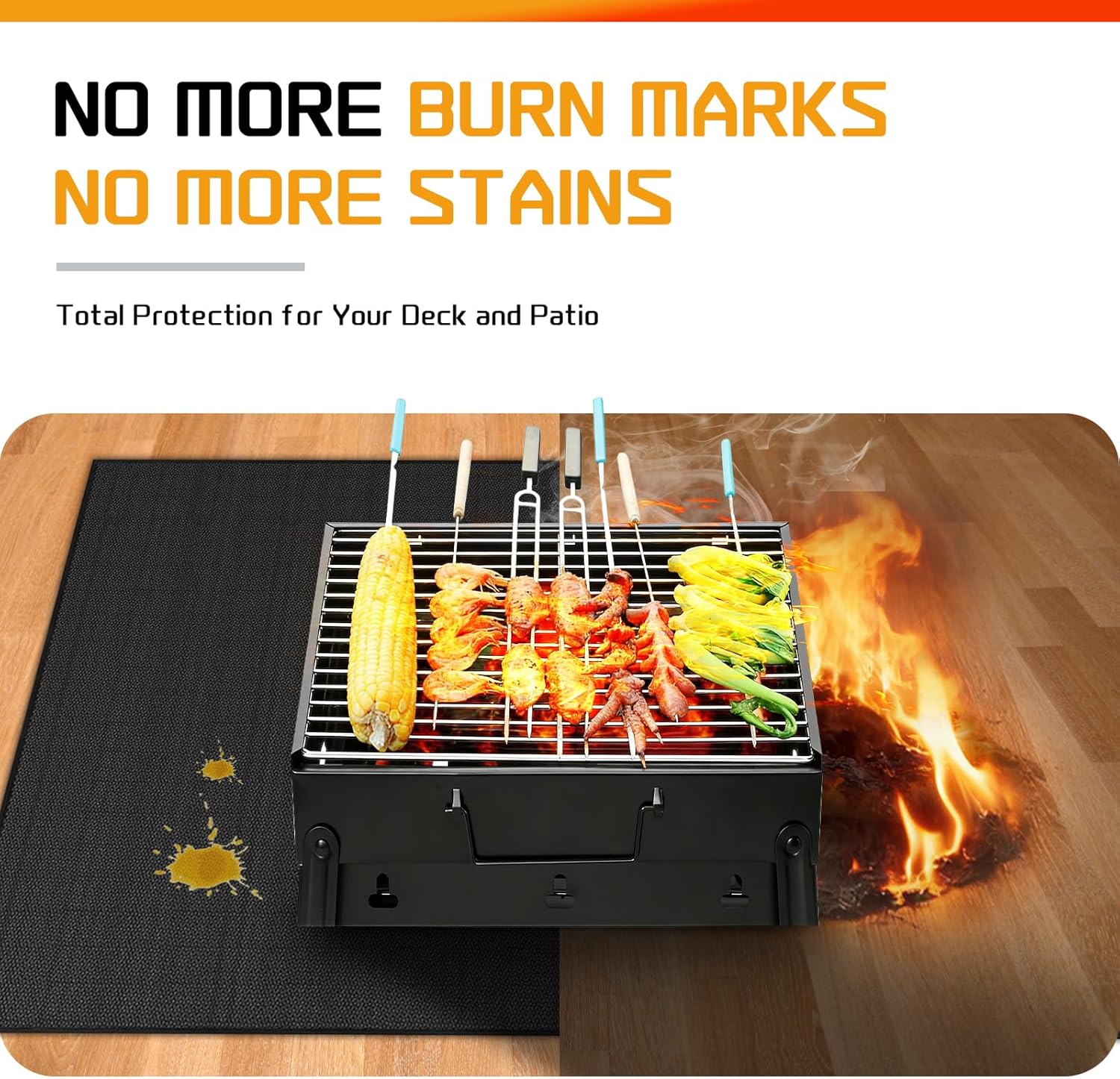 RICHIE 48 x 30 Inch Under Grill Mats for Outdoor Grill, Double-Sided Fireproof BBQ Grill Mat, Waterproof Oilproof Heavy-Duty Protector for Charcoal Gas Grills, Fire Pits, Deck, Patio and Lawn