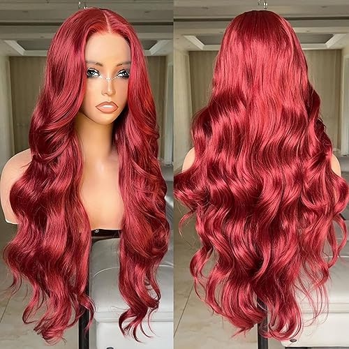 Miniatura 3 de Peluca roja con encaje frontal, peluca ondulada para mujeres, predepilada con abuelitos, peluca de encaje frontal sintética, peluca rizada natural,