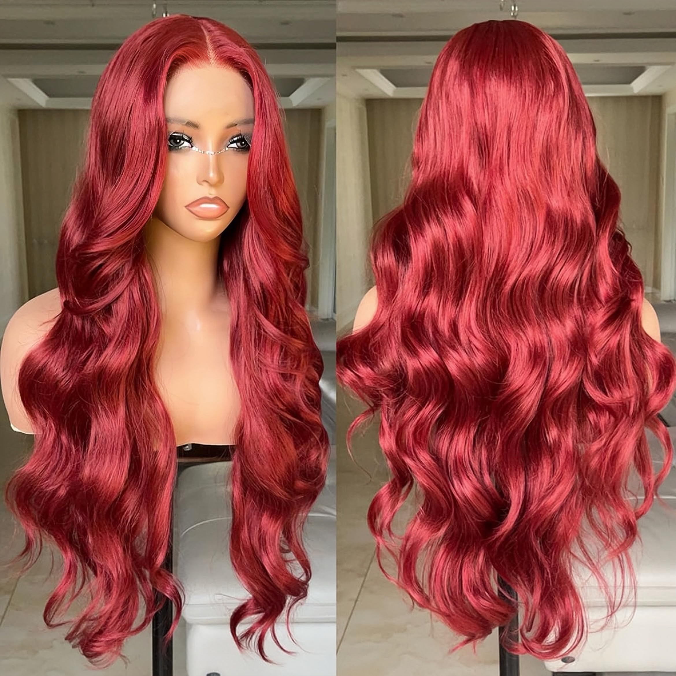 FABLLE Pink Lace Front Wig - 30 Inch Glueless Body Wave Synthetic Wig with Baby Hair Gradient Pink Color