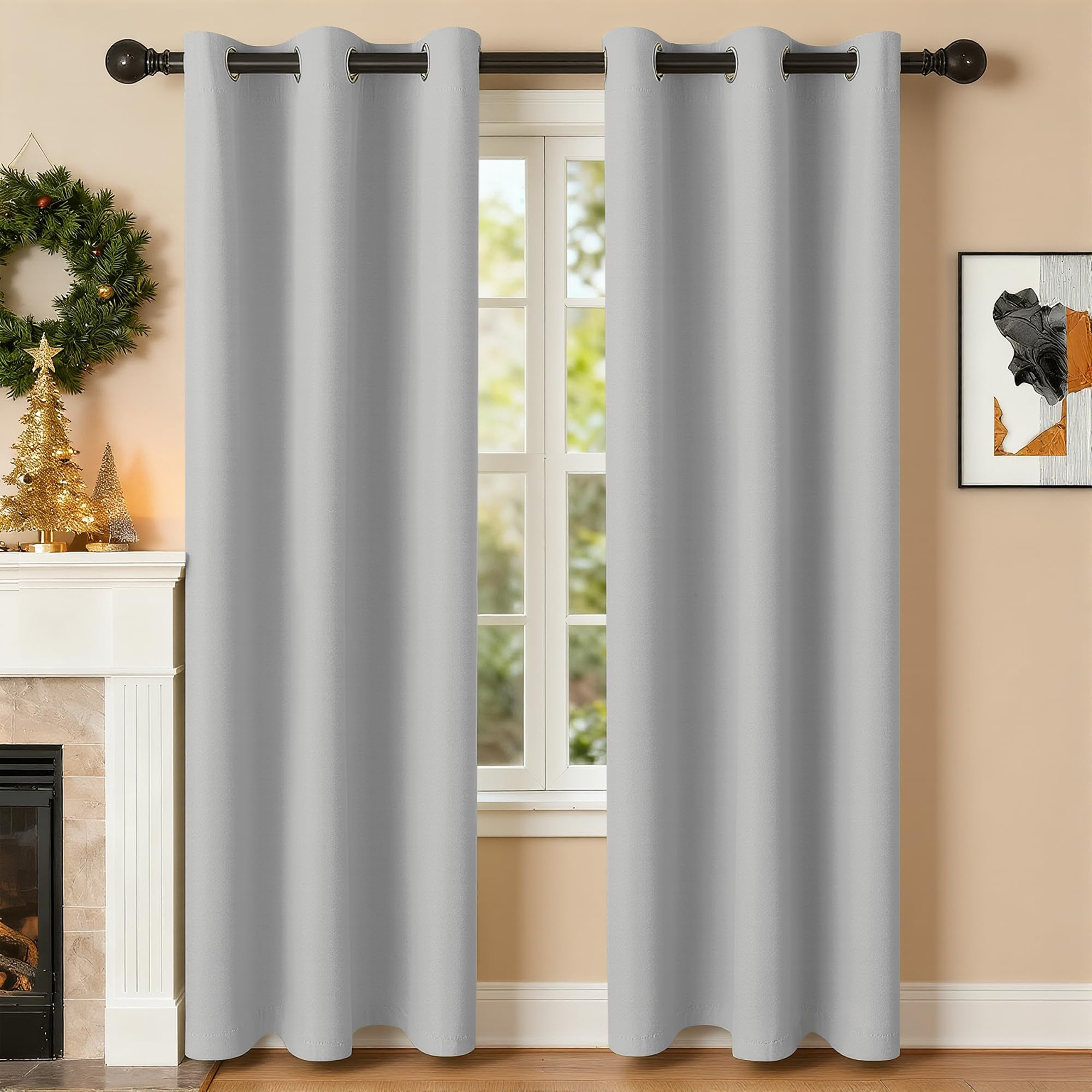 Photo 1 of 2-Panel-Curtain Room Darkening, 84 Inch Length for Bedroom Living Room, Insulated Thermal Grommet Curtain Drapes, Blackout(60-90%,Not 100%) Window Treatment Decor, Pack of 2, 35x84, Silver Grey
