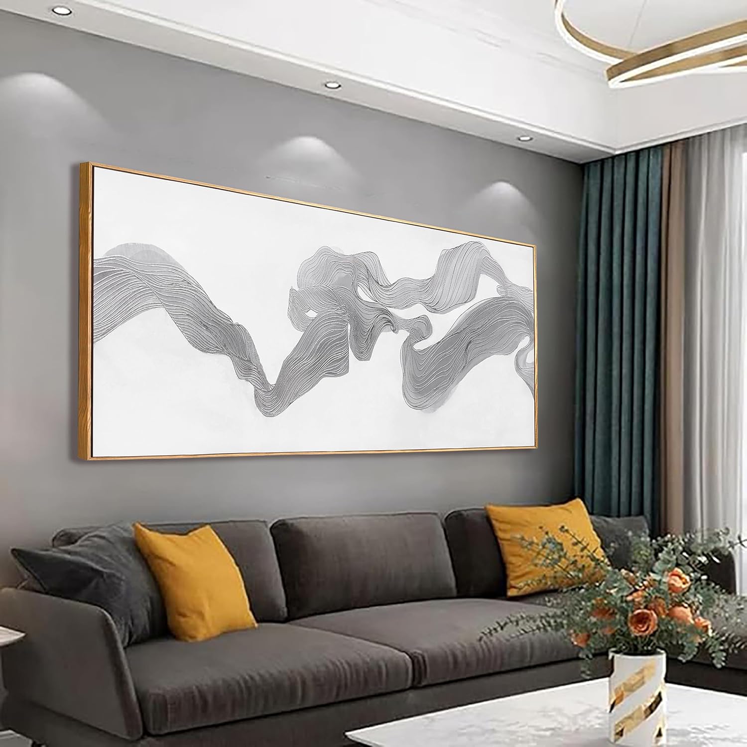 Framed Canvas Wall Art Decor Abstract Mist Texture Art With White Background Wall Decor Bedroom Pictures Wall Decoration Artwork Abstract Wall Art Large Modern Painting Pictures For Living Room Home Kitchen Office 29" X 58" 58"L x 29"W White Silver